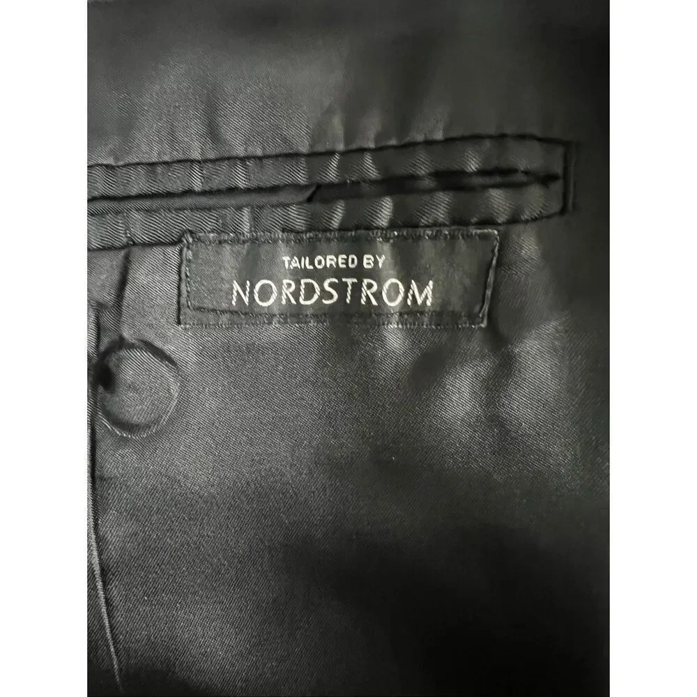 John W Nordstrom Blazer 100% Wool Black Grey Houndstooth Men 46L Two-Button